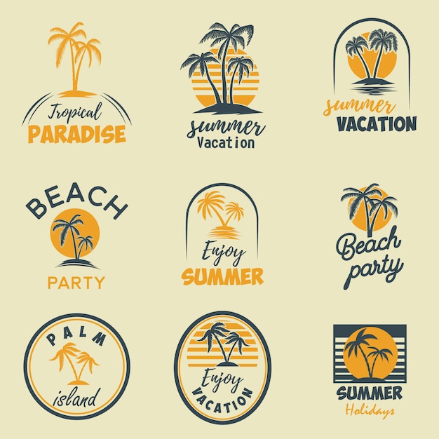 Ensemble d'emblèmes et d'éléments d'été. Élément de conception pour logo, étiquette, affiche, impression, carte, bannière, signe. image