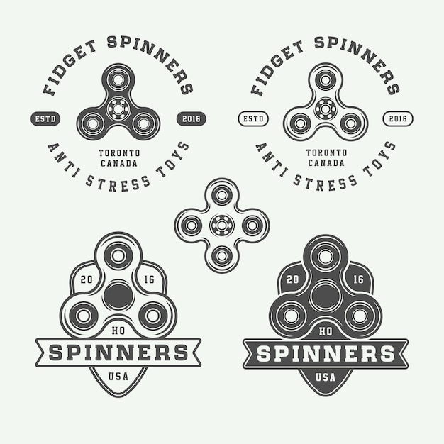 Ensemble D'emblèmes De Logos De Fidget Spinners Vintage, D'insignes Et D'affiches De Motivation Graphique Monochrome