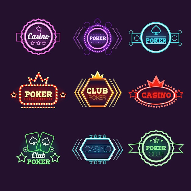 Ensemble D'emblèmes Neon Light Poker Club Et Casino