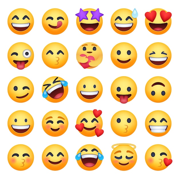 Vecteur ensemble d'emoji facebook sur fond blanc grand ensemble de 25 icônes de sourire d'émoticône ensemble d'emoji de dessin animé