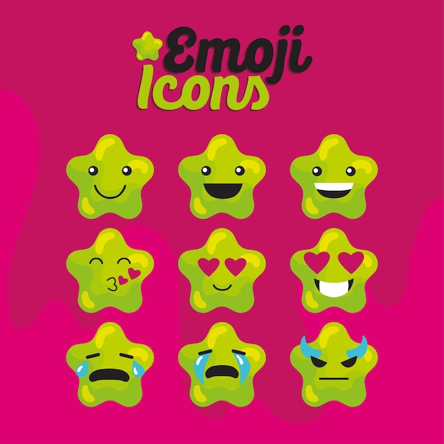 Un ensemble d'emojis en forme d'étoile colorés et mignons illustration vectorielle