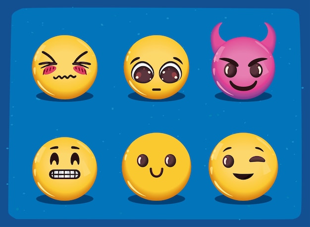 Vecteur ensemble d'emojis plats