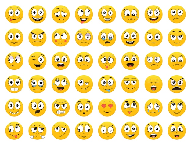 Ensemble D'émoticônes. Emoji. Sourire. Illustration Isolée Sur Fond Blanc