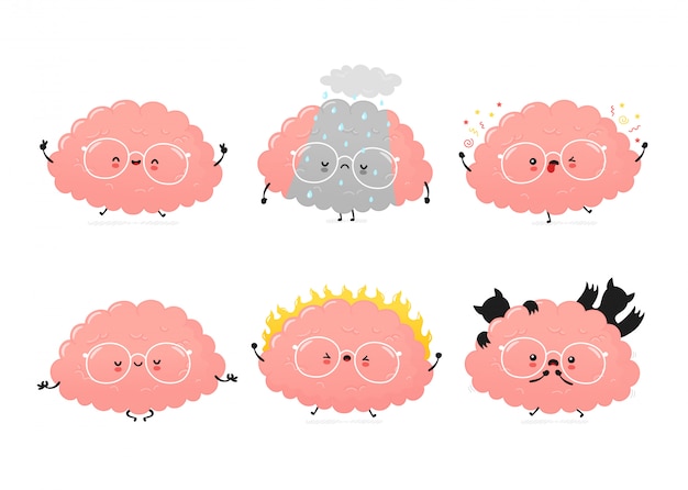 Ensemble D'émotions De Cerveau Humain Mignon. Conception D'icône Illustration De Personnage De Dessin Animé.