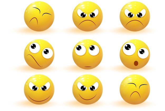 Ensemble d'émotions jaunes Emoji Emotion icônes vectorielles collection Chat Elements