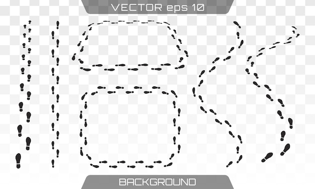 Ensemble D'empreintes De Chaussures Et De Pieds Nus. Sentier Pédestre Empreinte Et Pas Humain, Chaussures Et Piste