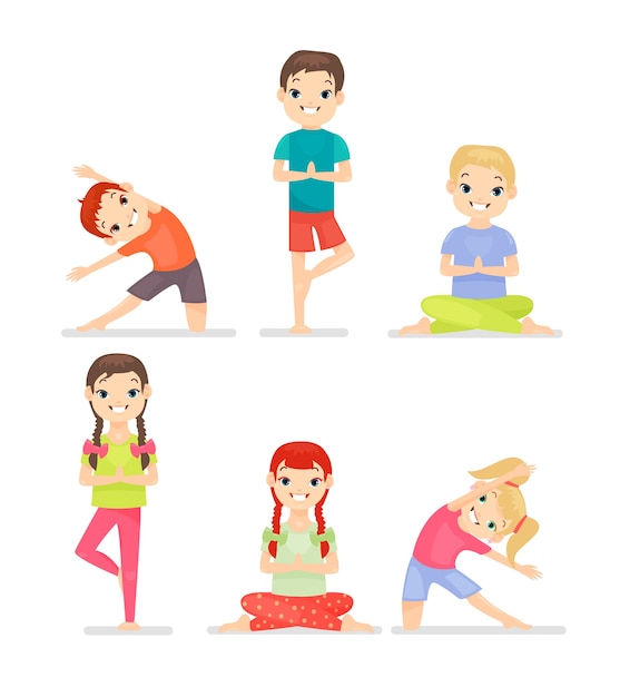 Ensemble D & # 39; Enfants Faisant Des Exercices De Yoga