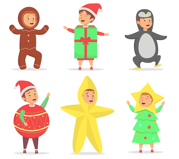 Ensemble D'enfants Utilisent Un Costume Mignon à L'illustration De La Saison De Noël