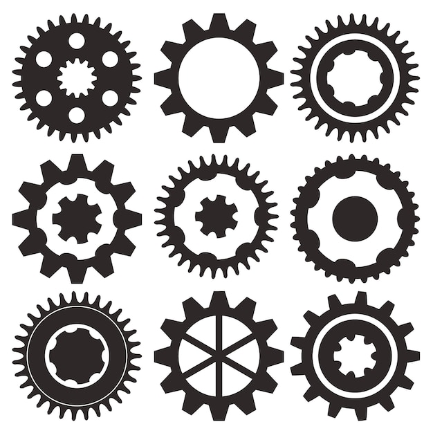 Ensemble d'engrenages de machine de collecte de roue dentée d'illustration vectorielle de roues dentées