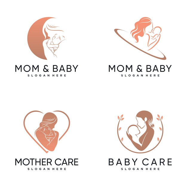 Vecteur ensemble ensemble d'inspiration de conception de logo maman et bébé avec concept créatif vecteur premium