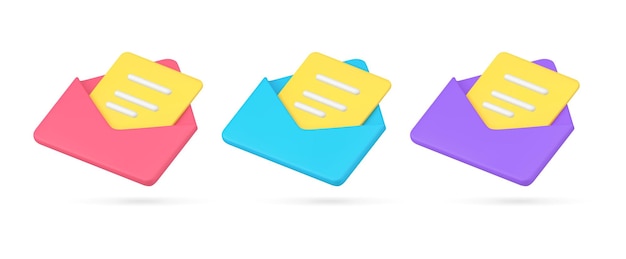 Ensemble d'enveloppe papier entrante ou d'envoi isométrique avec vecteur d'icône de document texte lettre jaune d