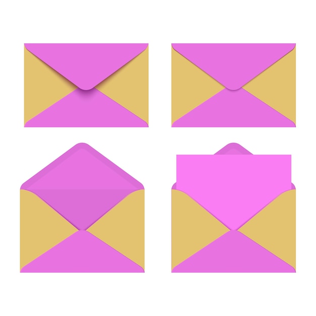 Ensemble d'enveloppes en papier coloré isolé sur blanc Vector