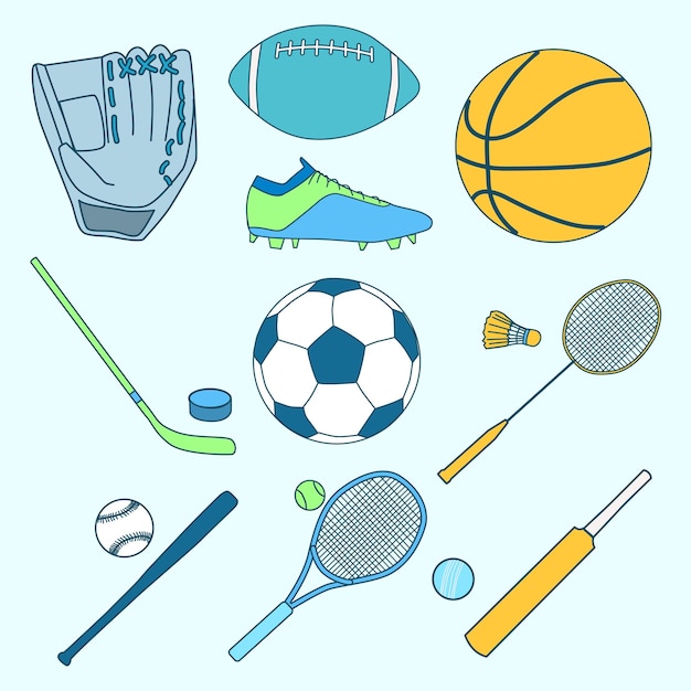 Ensemble d'équipement de jeu de sport Illustration de ligne plate simple