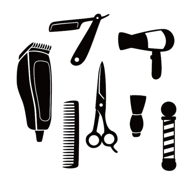 ensemble d'équipements de barbier conception outils de barbier signe et symbole