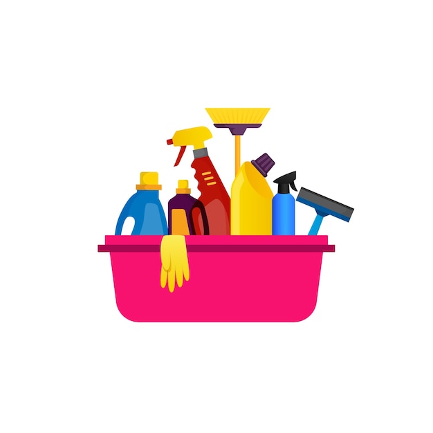 Ensemble d'équipements de nettoyage Outils de service de nettoyage de maison illustration vectorielle