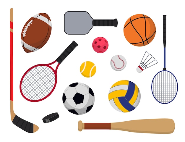 Ensemble d'équipements de sport Collection d'illustration vectorielle d'outils de sport dans un style plat