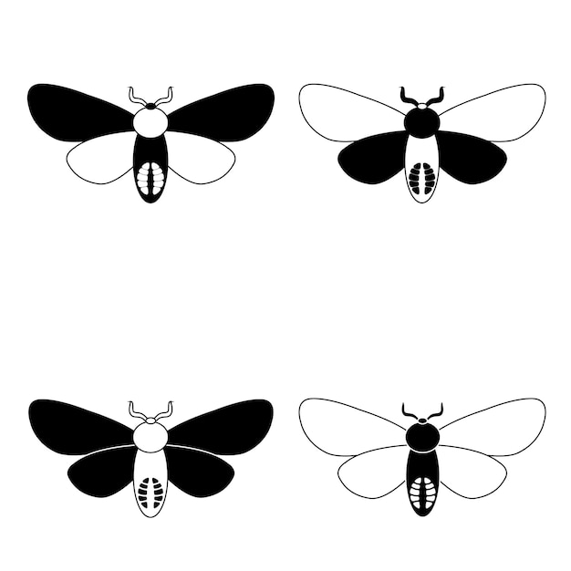 Ensemble D'espèces D'insectes Papillon Noir Et Blanc Style Plat