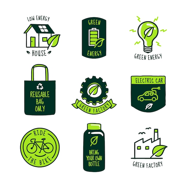 Ensemble d'étiquettes conviviales design plat eco concept