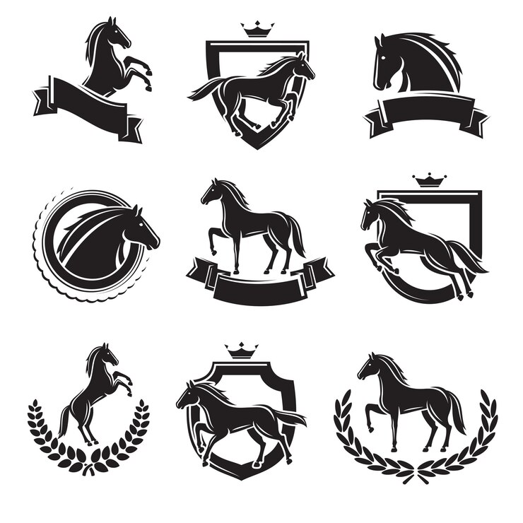 Vecteur ensemble d'étiquettes et d'éléments de cheval