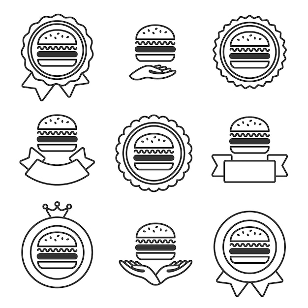 Ensemble D'étiquettes Et D'éléments De Hamburger Collection D'icônes De Hamburger