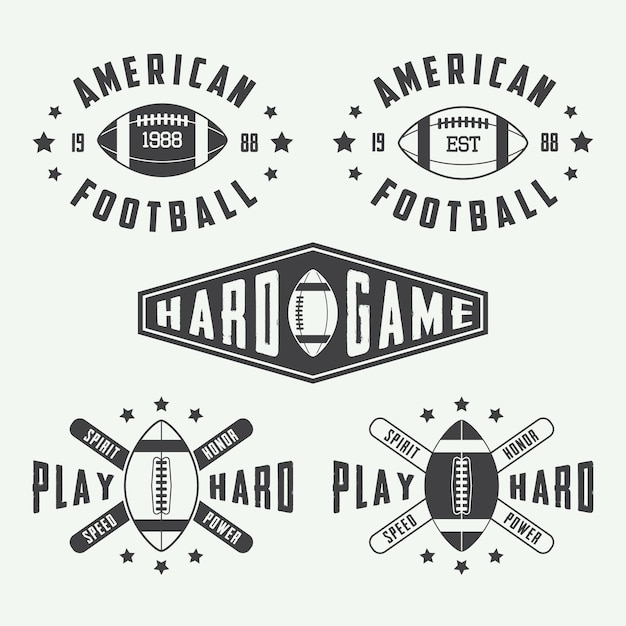 Ensemble d'étiquettes, d'emblèmes et de logo vintage de rugby et de football américain. Illustration vectorielle