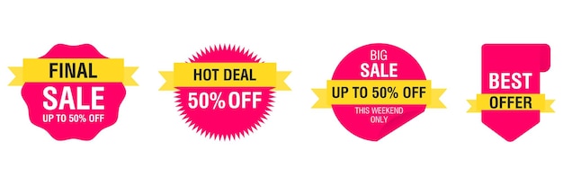 Ensemble d'étiquettes et d'étiquettes de vente Vente finale offre spéciale meilleure offre bannières de grande vente Autocollants et badges d'achat maquette vectorielle