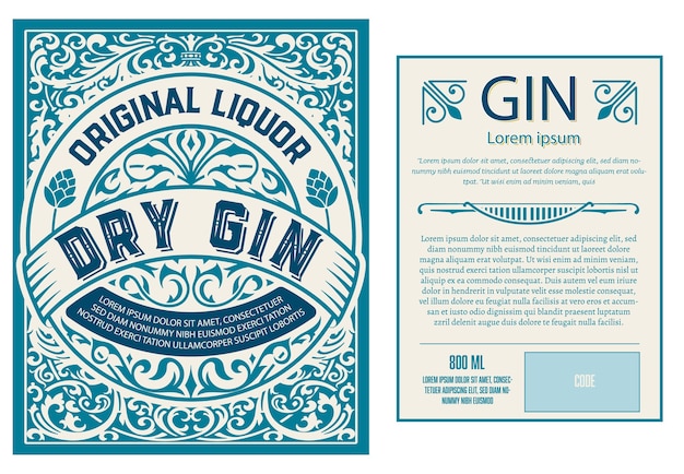 Ensemble D'étiquettes De Gin Vintage Complet Isolé Sur Blanc