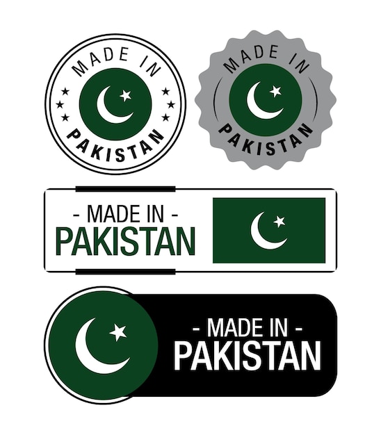 Vecteur ensemble d'étiquettes made in pakistan, logo, drapeau du pakistan, emblème du produit du pakistan. illustration vectorielle