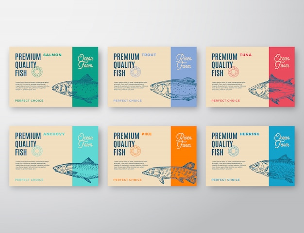 Ensemble d'étiquettes de poisson de qualité supérieure.