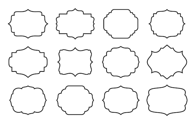 Vecteur ensemble d'étiquettes de style de ligne de forme différente cadre de contour pour le texte sur la carte vierge de certificat d'informations de vente de produit modèle d'autocollant vide pour le pack de bouteilles de pot