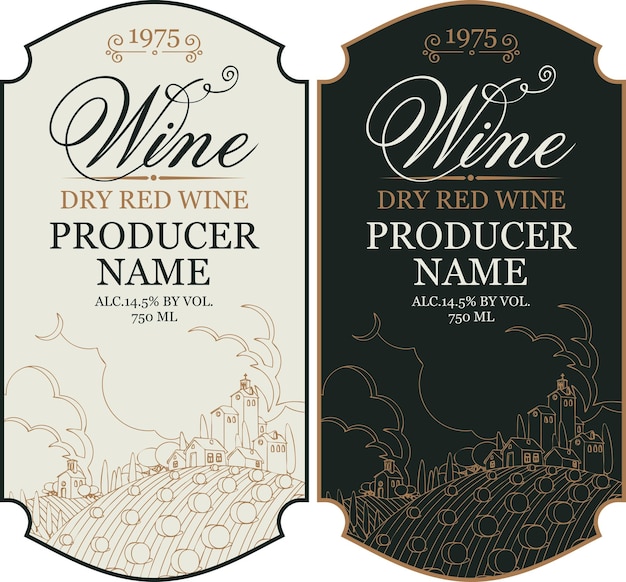 Vecteur ensemble d'étiquettes de vin