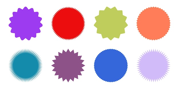 Ensemble d'étoiles colorées vectorielles. Étiquettes ou autocollants de couleur vintage. Étiquettes de prix colorées.