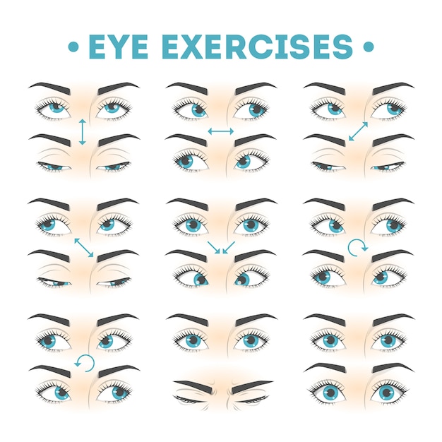 Vecteur ensemble d'exercice pour les yeux. collection de mouvement pour les yeux