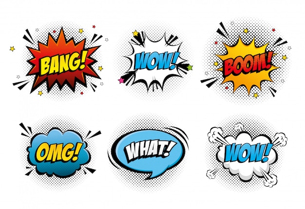 Ensemble d'expressions et d'explosions de style pop art