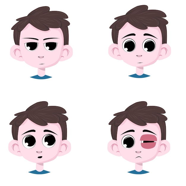 Vecteur ensemble d'expressions faciales d'enfants de dessin animé avatar de dessin animé de garçon