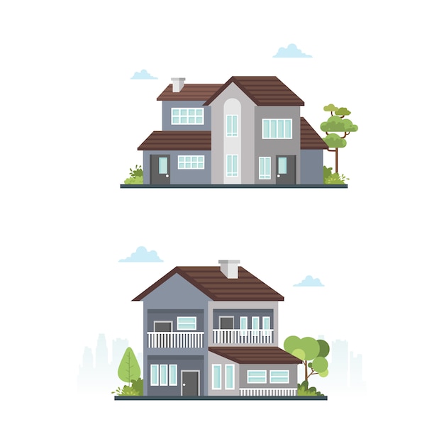 Ensemble extérieur de la maison maison bâtiment Illustration architecte moderne
