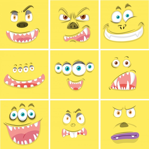 Ensemble De Faces De Monstre Jaune