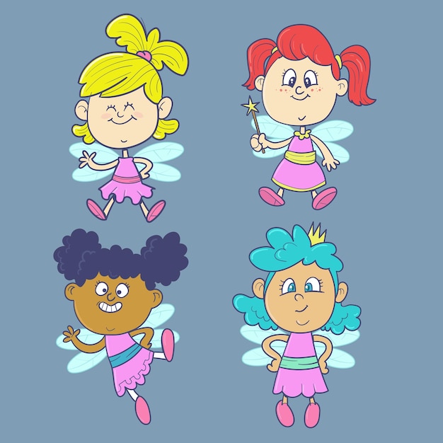 Vecteur ensemble de fées de style dessin animé mignon