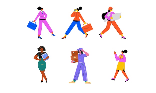 Ensemble De Femmes D'affaires Employés De Bureau Employés De Bureau Illustration Vectorielle