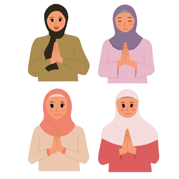 Un Ensemble De Femmes Souhaitant Le Ramadan Kareem Avec Illustration De Geste De La Main