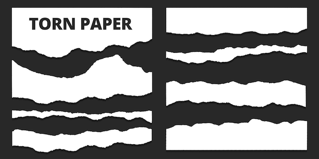 Ensemble de feuilles de papier déchirées déchirées nouvelle texture avec fond noir