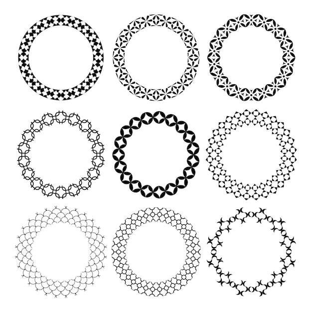 Ensemble De Figures Géométriques Arabes Ornementent Des Cadres Ronds.
