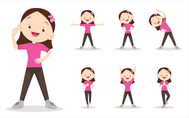 Ensemble de filles sur l'exercice de diverses actions, il existe diverses actions pour déplacer le corps en bonne santé