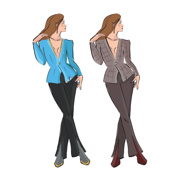 Ensemble De Filles De Mode Sur Fond Blanc Illustration De Style Plat Vectoriel Icône Avatar