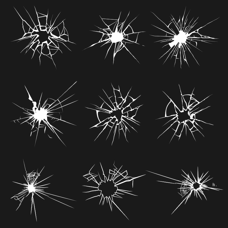 Vecteur ensemble de fissures de verre avec différents types de dommages