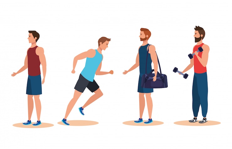 Vecteur ensemble de fitness hommes pratiquent une activité sportive