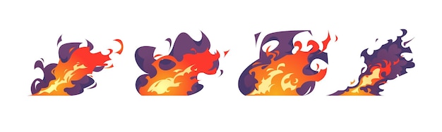 Ensemble De Flammes De Feu Rouges Et Oranges Collection De Combustion Et D'explosion Rapide Se Déplacer Trace éclaboussures Et Effets De Fumée Pour Les Jeux Vidéo Vfx éléments Illustration Plate