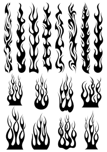 Vecteur ensemble de flammes de feu tribales noires pour le tatouage, les autocollants en vinyle et la conception de décoration