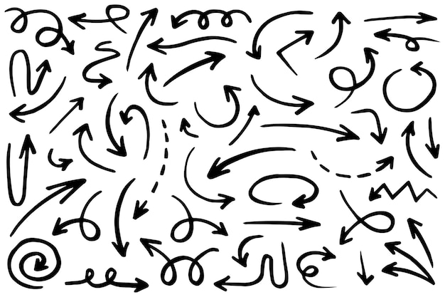 Ensemble de flèches dessinées à la main Elements de conception de croquis vectoriels Illustration sur fond blanc pour infographie d'entreprise Banner web et conception de concept