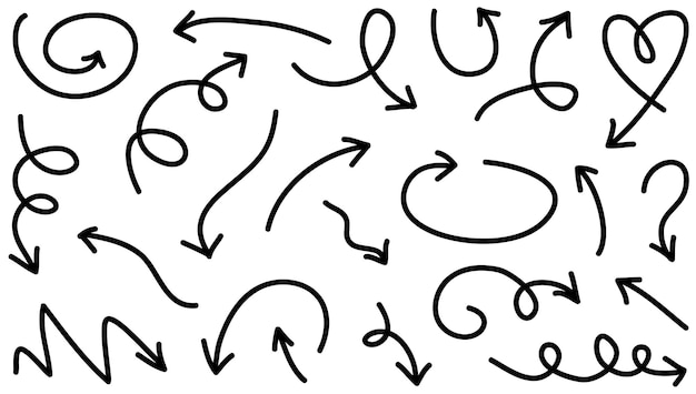 Ensemble de flèches dessinées à la main Éléments de conception vectoriels doodle Illustration sur fond blanc pour la conception de bannière et de concept infographique d'entreprise
